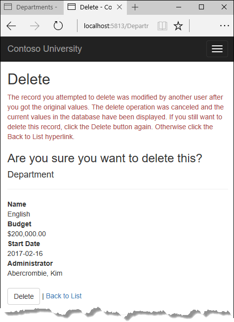 Department Delete page