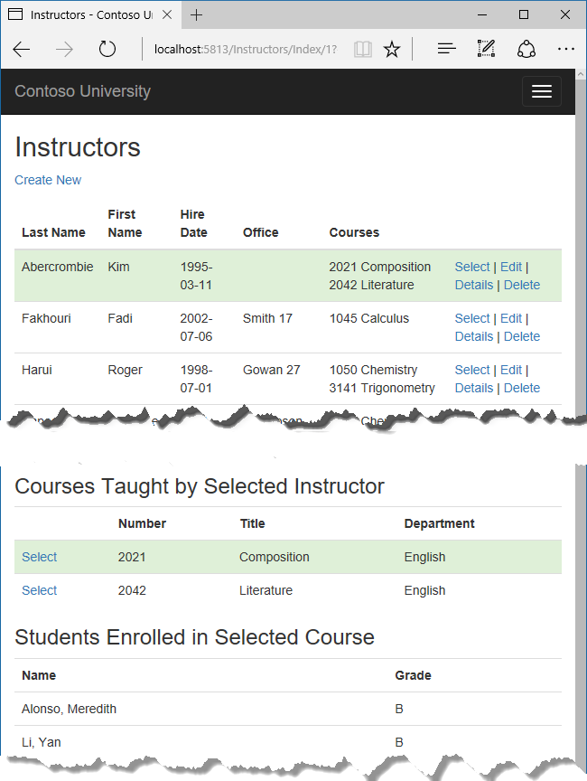 Instructors Index page