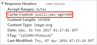 Response headers showing the Cache-Control header has been added