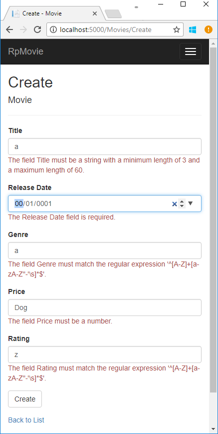 Movie view form with multiple jQuery client-side validation errors
